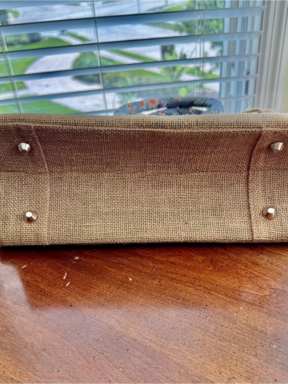 Birkin Style 35 Double Handle Satchel Tote - Natural Jute/Burlap - Picture 6 of 7